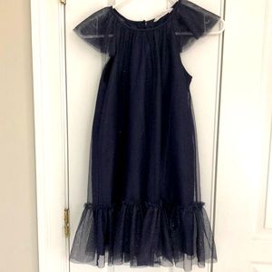 Kids party dress with glitter appliqué on tulle overlay. EWOT.
